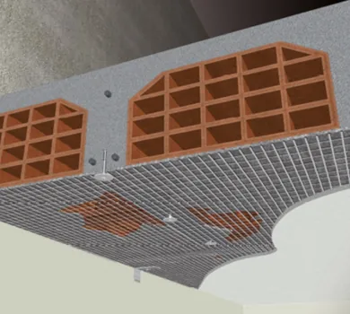 SafeNet &egrave; il sistema di antisfondellamento prestazionale, pratico e veloce da posare, per la messa in sicurezza dei solai in laterocemento, costituito dalla rete SafeNet in fibra di vetro AR con appretto epossidico e malta fibrata a ridotto ritiro tipo SafePlaster. Mediante fissaggio meccanico alla struttura assicura un presidio antisfondellamento certificato per sovraccarichi fino a 500 kg/m² con intonaco.