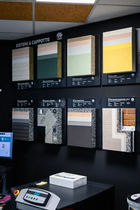 Esposizione sistemi a cappotto Caparol (Mineraline, Nature Line, PU Line) da Zampetti Roma Sistemi a Cappotto Caparol – campioni esposizione